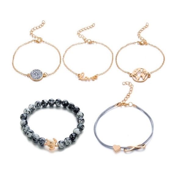 **ASA* 8-Pc Gold Map x Love Fashion Bracelet Set - Picture 5 of 6